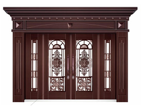 DH-8857玻璃拼接四开子母门仿紫铜